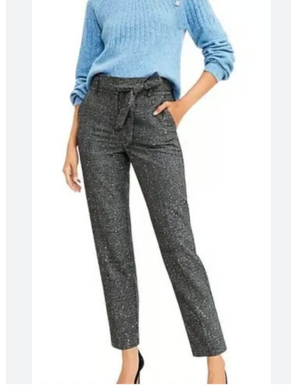 Ann Taylor Loft Ankle Pants Womens Gray Houndstooth Sequins Holiday Party Tie 10